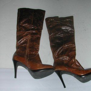 Women's Sz 9 Calf-Length LEATHER BOOT 4" Stiletto Heel CATHY JEAN Made in Brazil